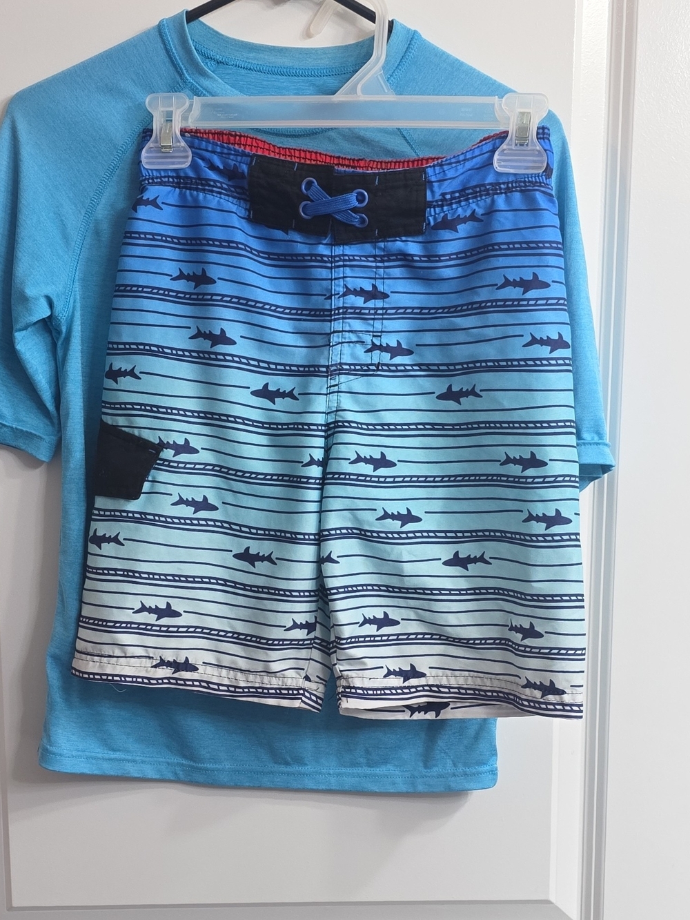 Cat Jack Boys Shark Print Swim Shorts M & Wonder Nation Swim Shirt L Blue/Black